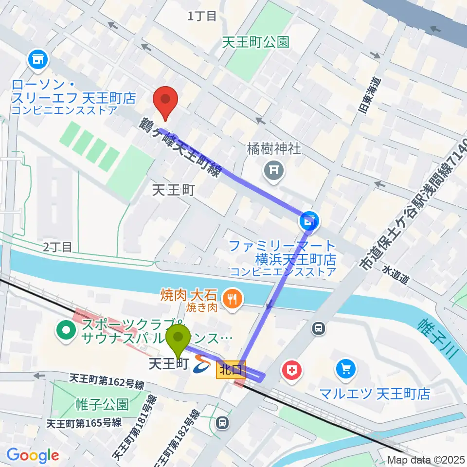 515 GUITAR SCHOOLの最寄駅天王町駅からの徒歩ルート（約4分）地図
