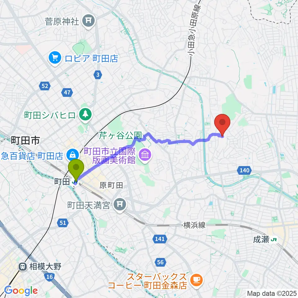 町田駅からほそかわ音楽教室へのルートマップ地図