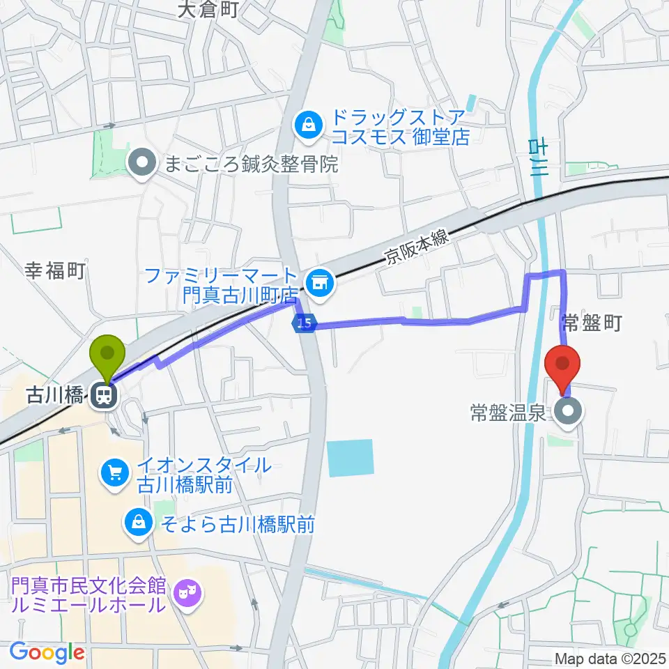 古川橋駅からなかいピアノ・エレクトーン教室へのルートマップ地図