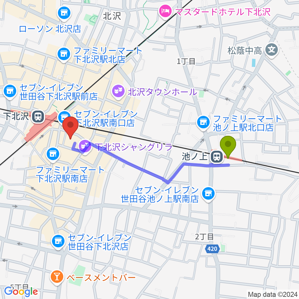 池ノ上駅からLANDRUTH ランドルースへのルートマップ地図