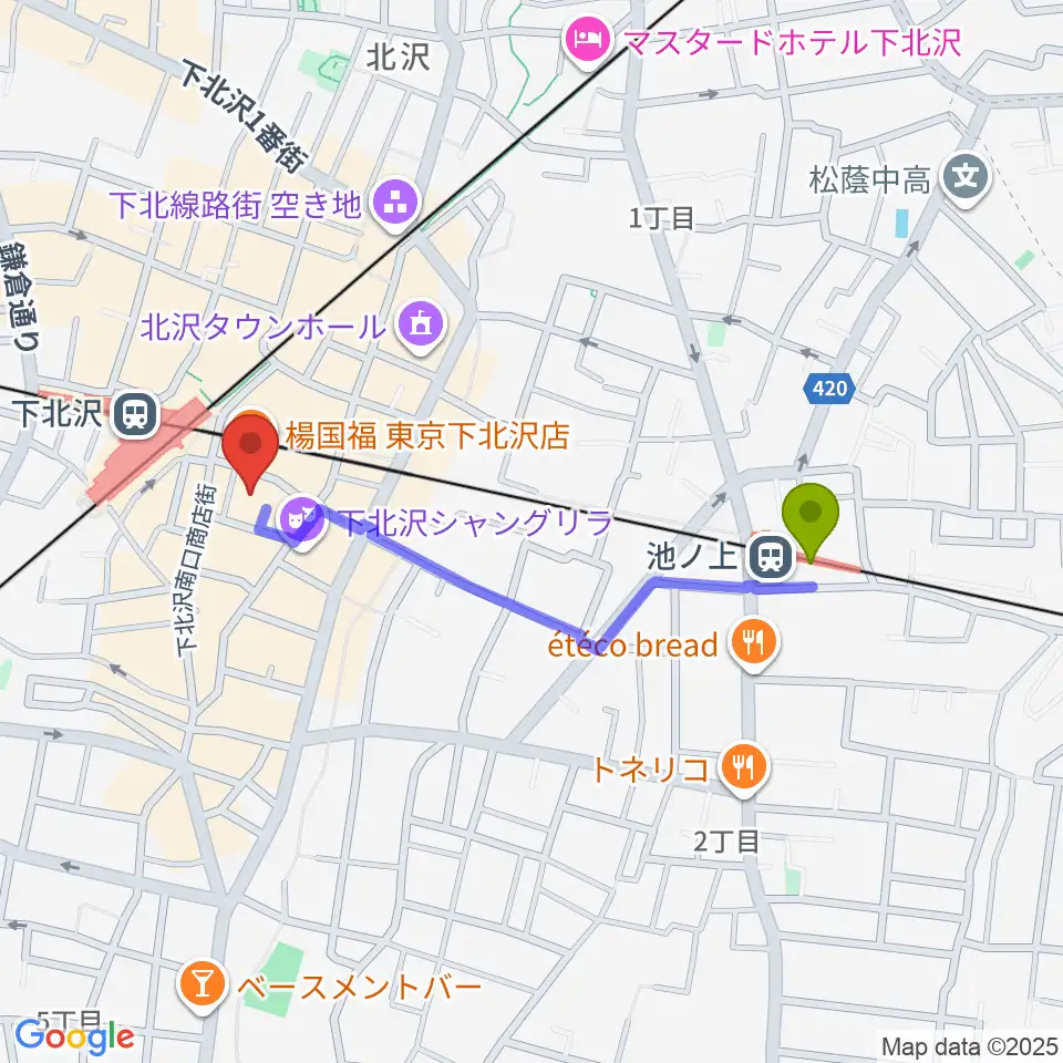 池ノ上駅からLANDRUTH ランドルースへのルートマップ地図