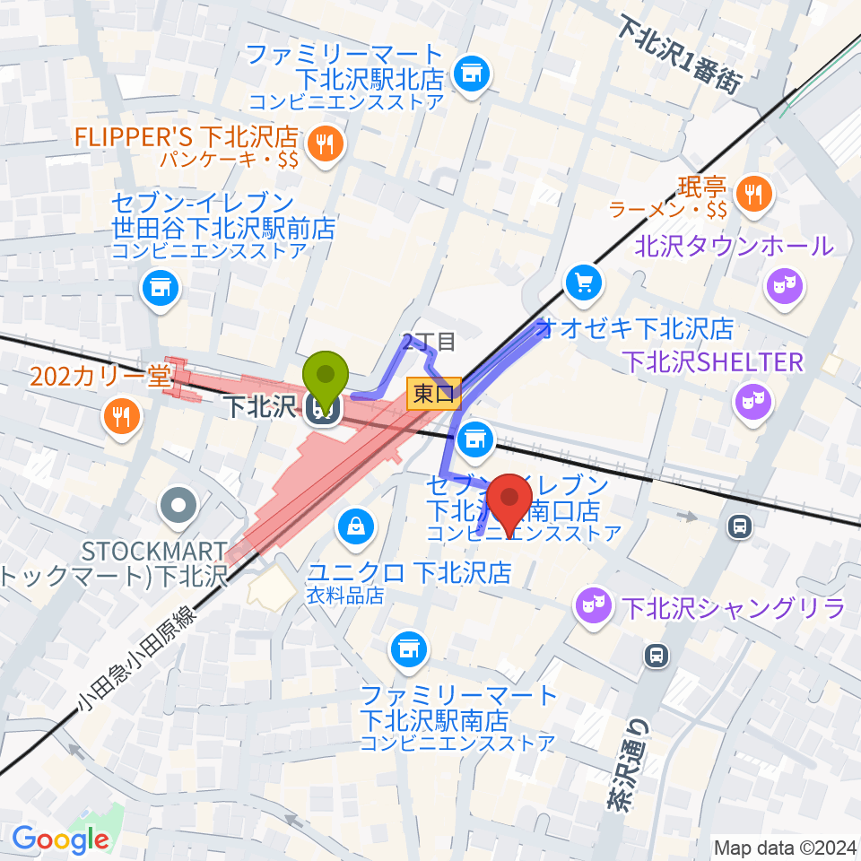 LANDRUTH ランドルースの最寄駅下北沢駅からの徒歩ルート（約2分）地図