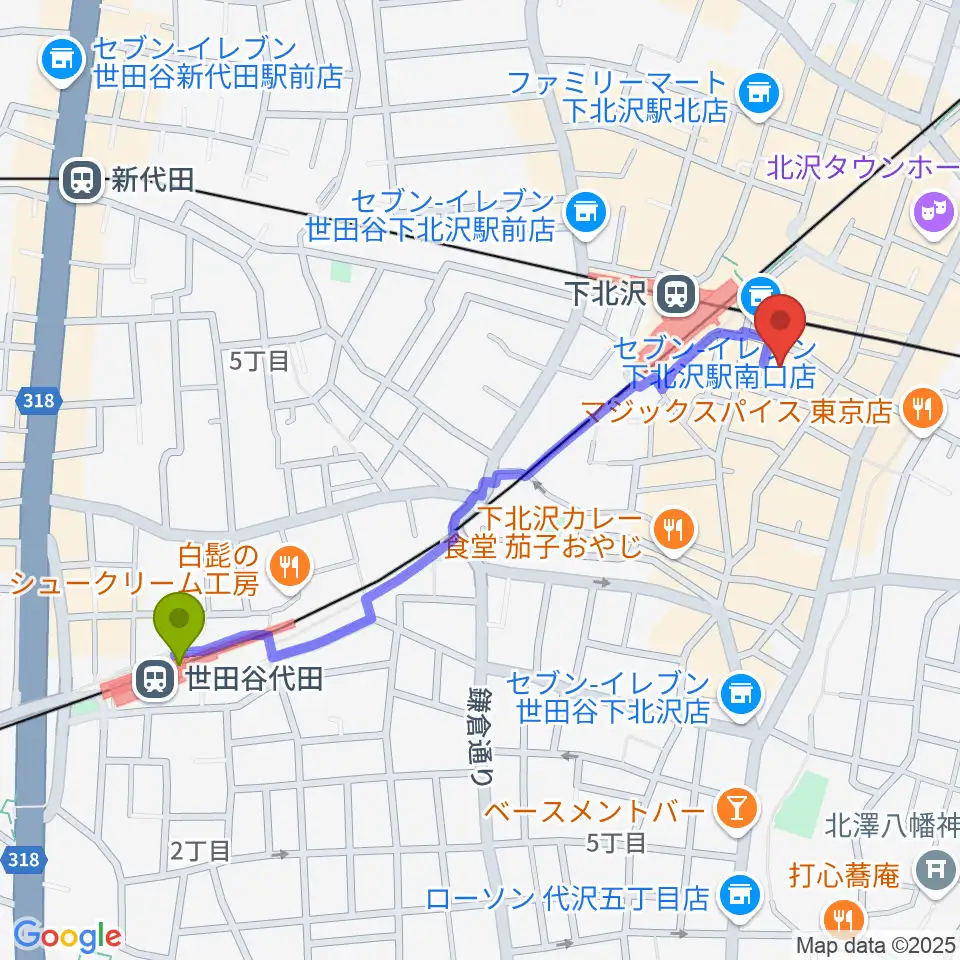 世田谷代田駅からLANDRUTH ランドルースへのルートマップ地図