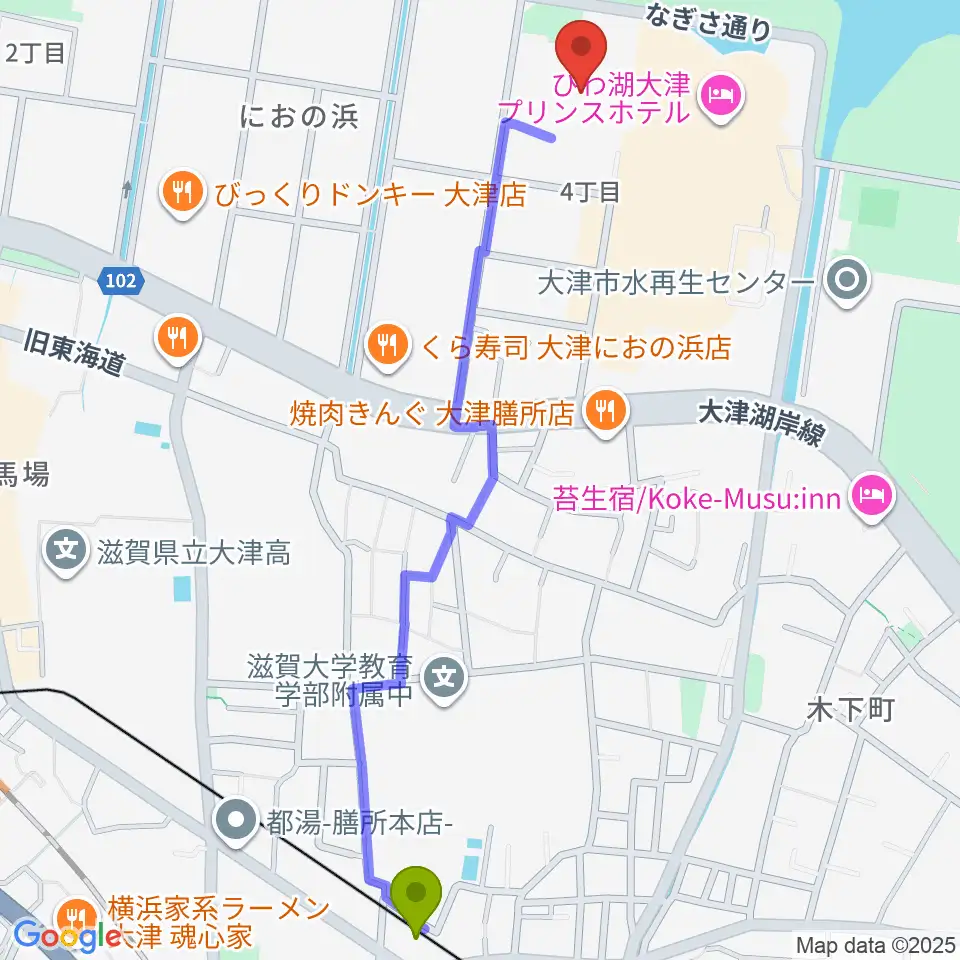 ウカルちゃんアリーナの最寄駅錦駅からの徒歩ルート（約14分）地図