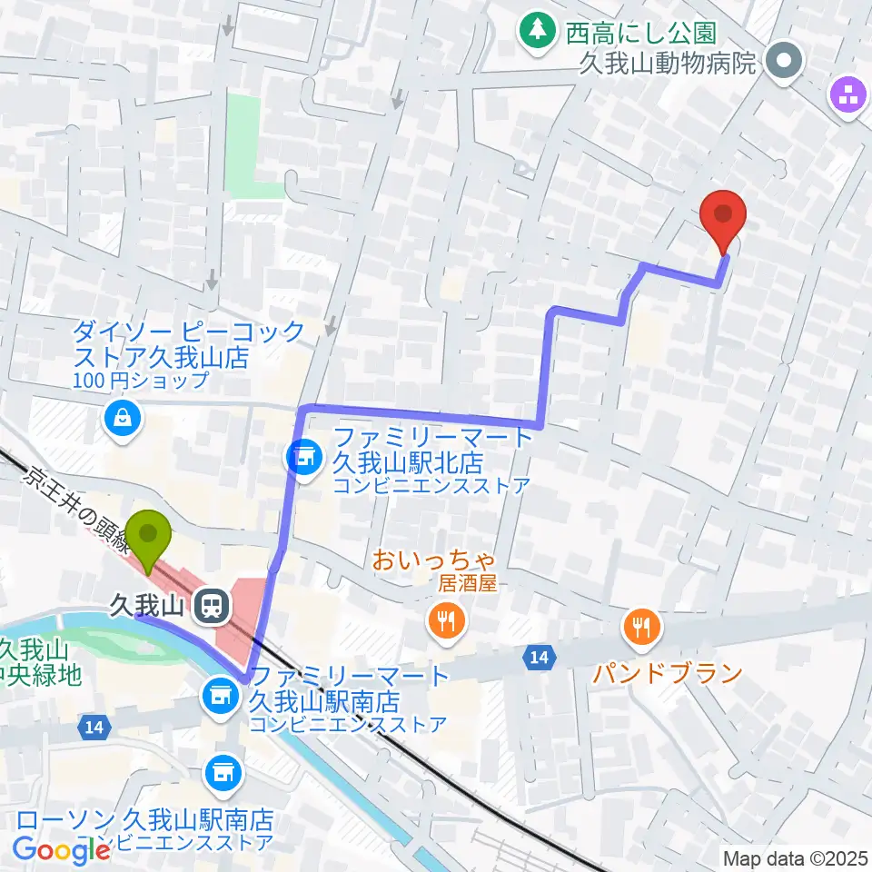 A-durバイオリン・チェロ教室の最寄駅久我山駅からの徒歩ルート（約6分）地図