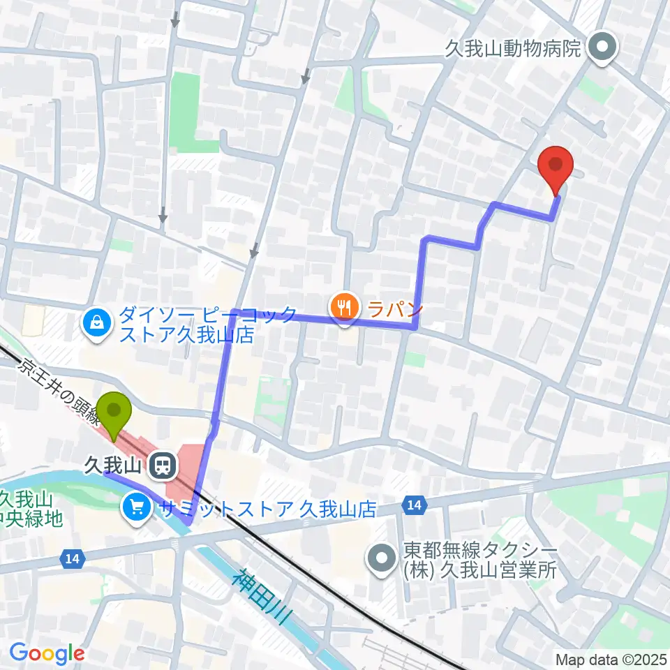 A-durバイオリン・チェロ教室の最寄駅久我山駅からの徒歩ルート（約6分）地図
