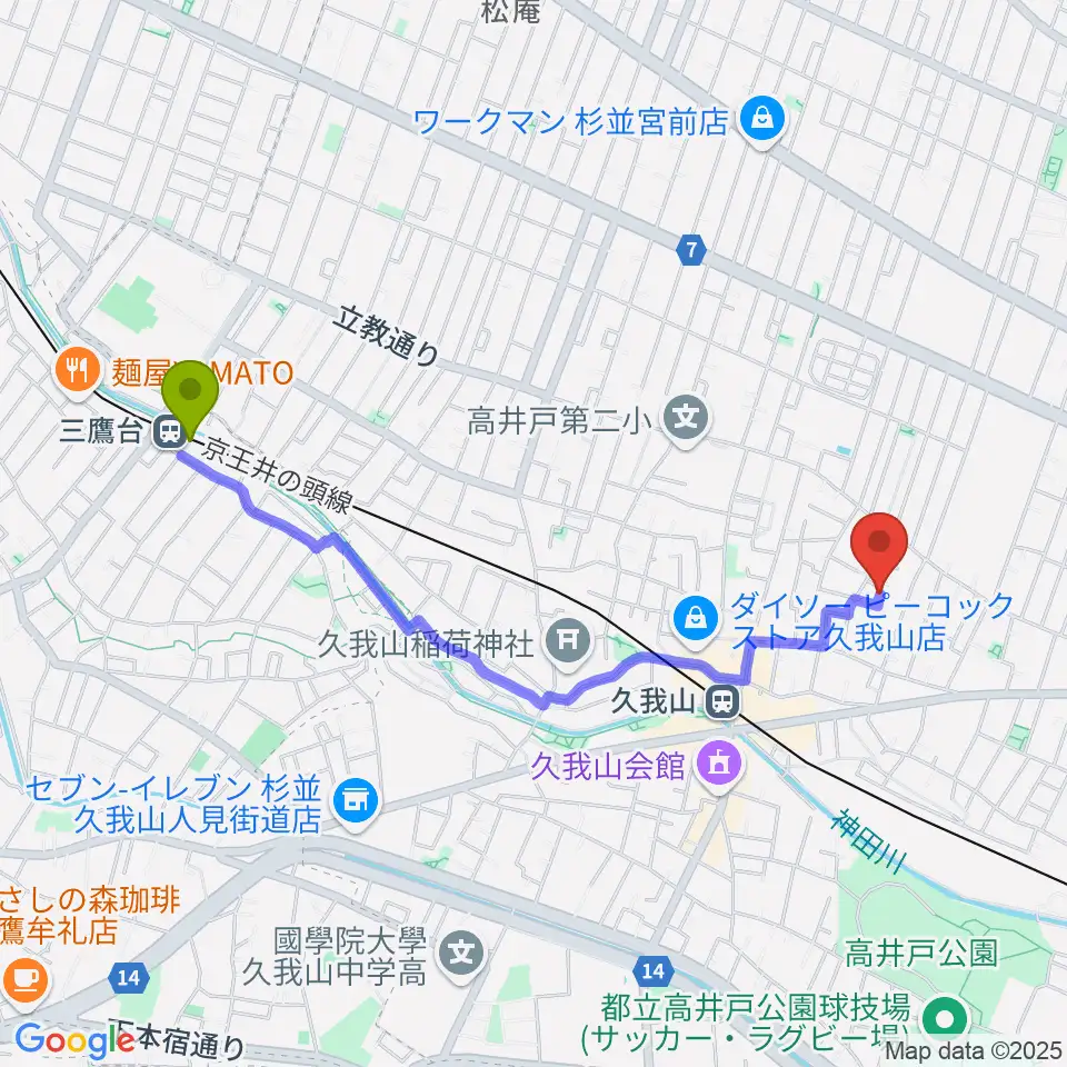 三鷹台駅からA-durバイオリン・チェロ教室へのルートマップ地図