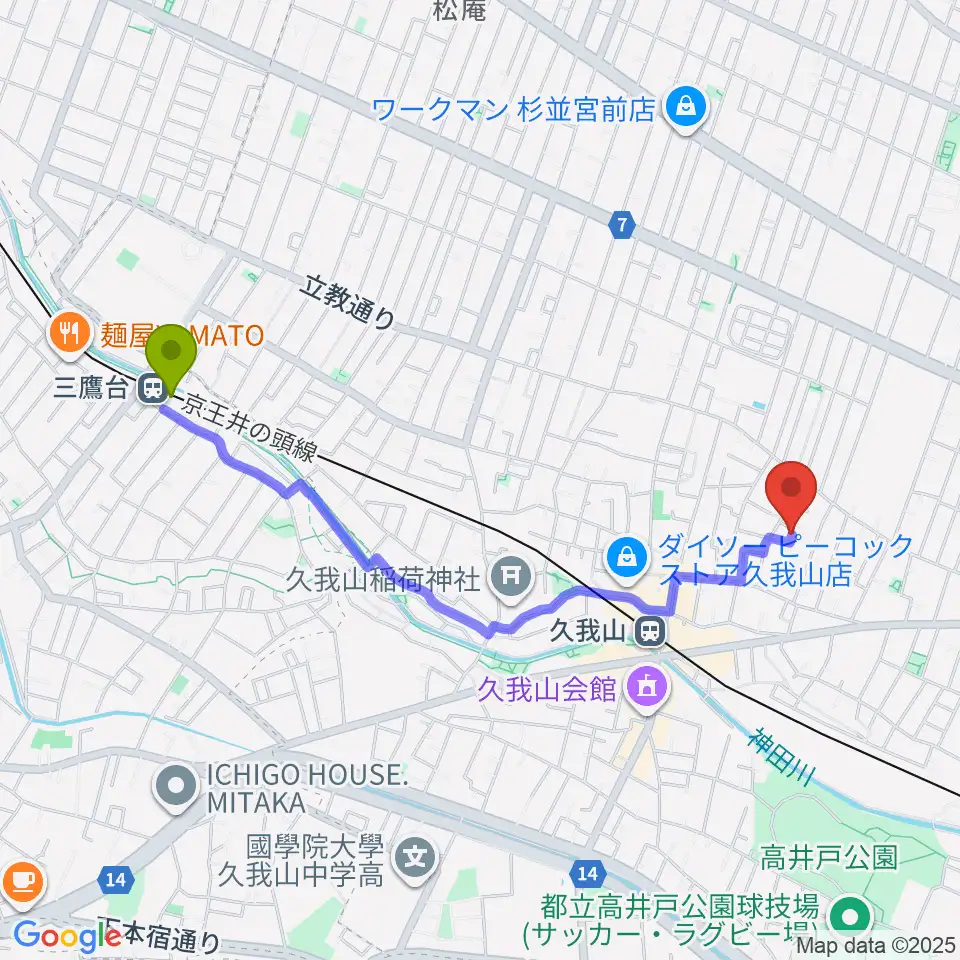 三鷹台駅からA-durバイオリン・チェロ教室へのルートマップ地図