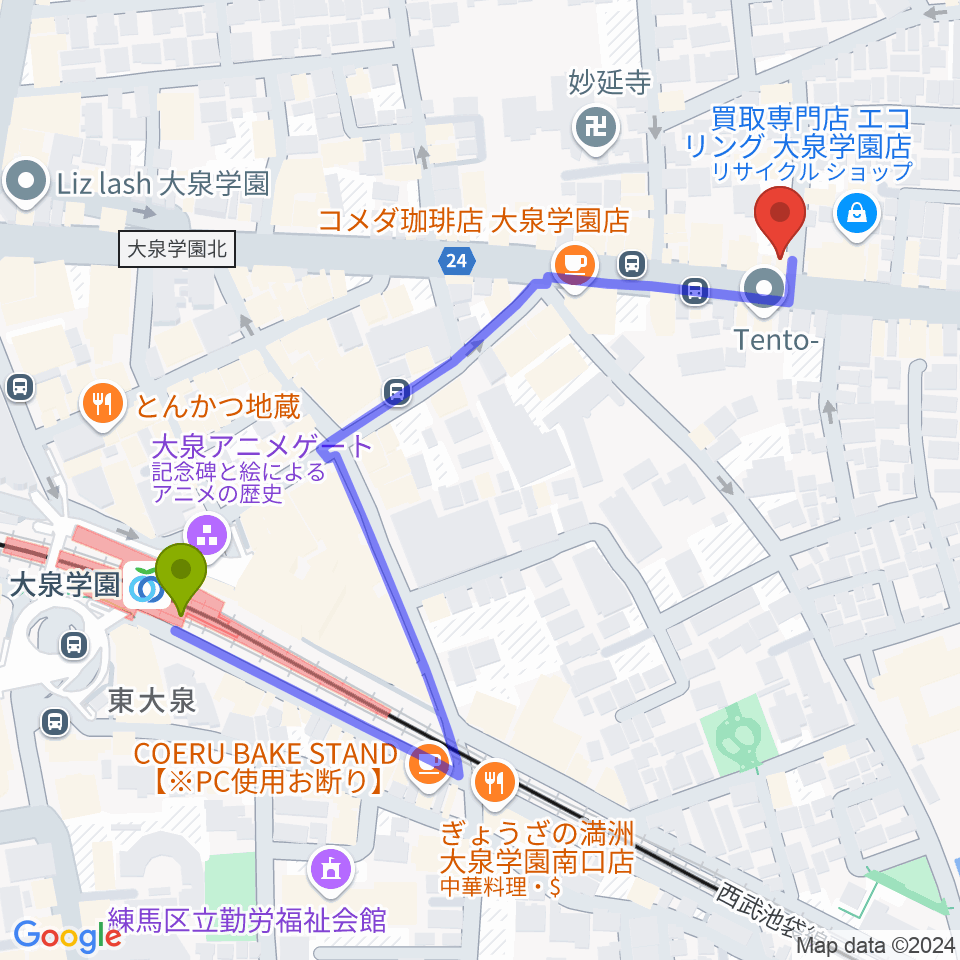 大泉学園 in F（インエフ）の最寄駅大泉学園駅からの徒歩ルート（約6分）地図