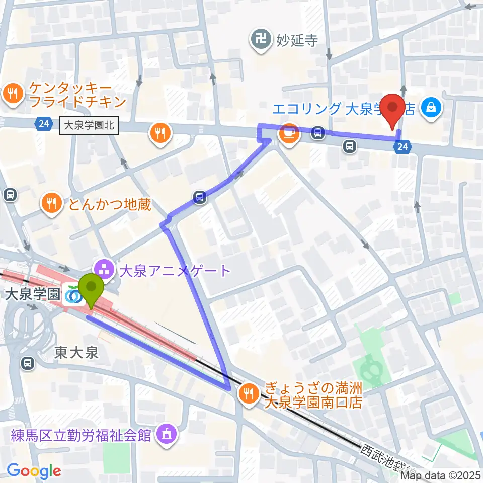 大泉学園 in F（インエフ）の最寄駅大泉学園駅からの徒歩ルート（約6分）地図