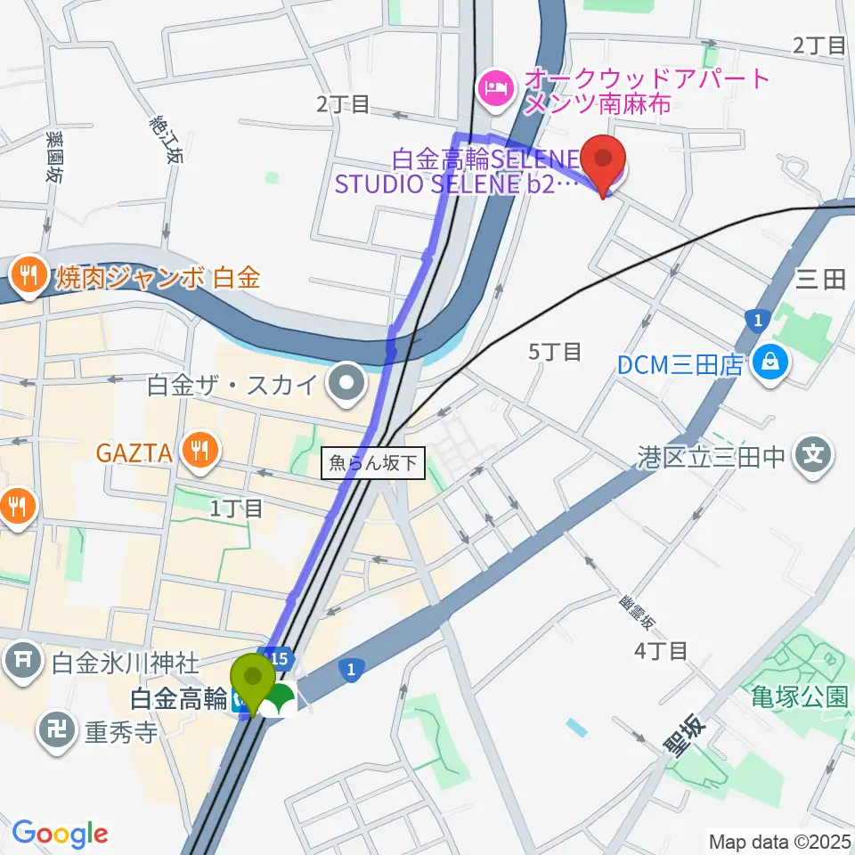 白金高輪セレネb2の最寄駅白金高輪駅からの徒歩ルート（約11分）地図