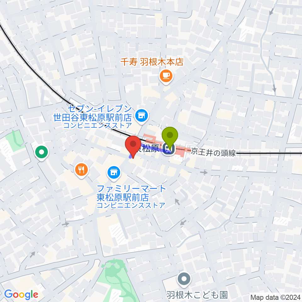 music studio MAYSの最寄駅東松原駅からの徒歩ルート（約1分）地図