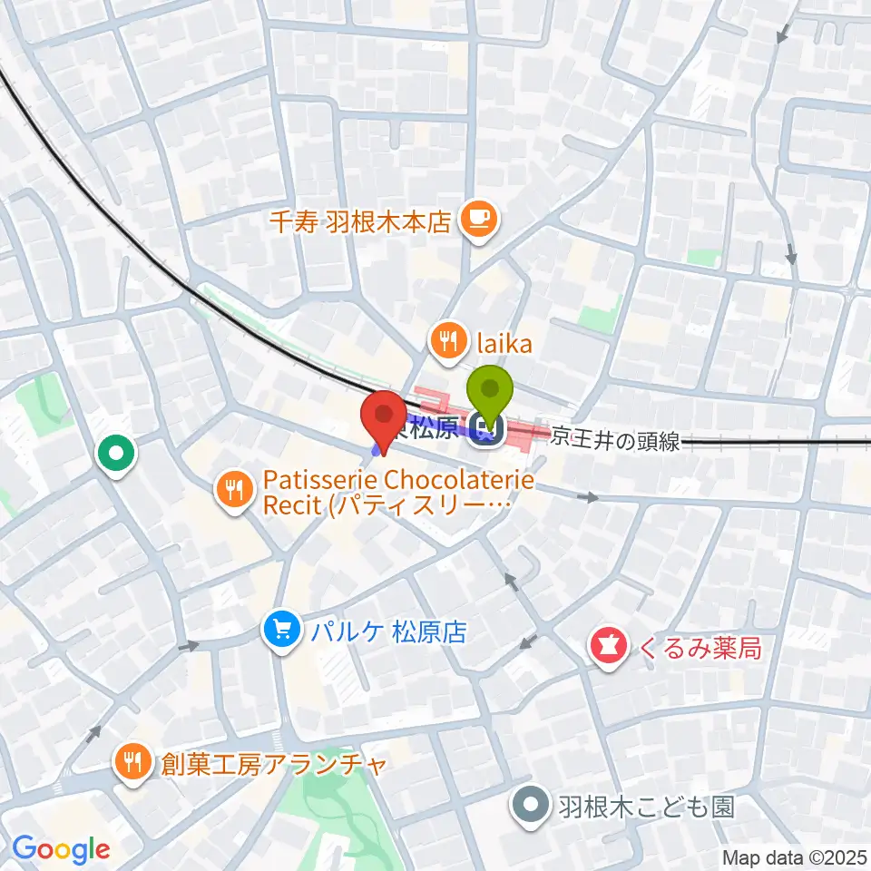 music studio MAYSの最寄駅東松原駅からの徒歩ルート（約1分）地図