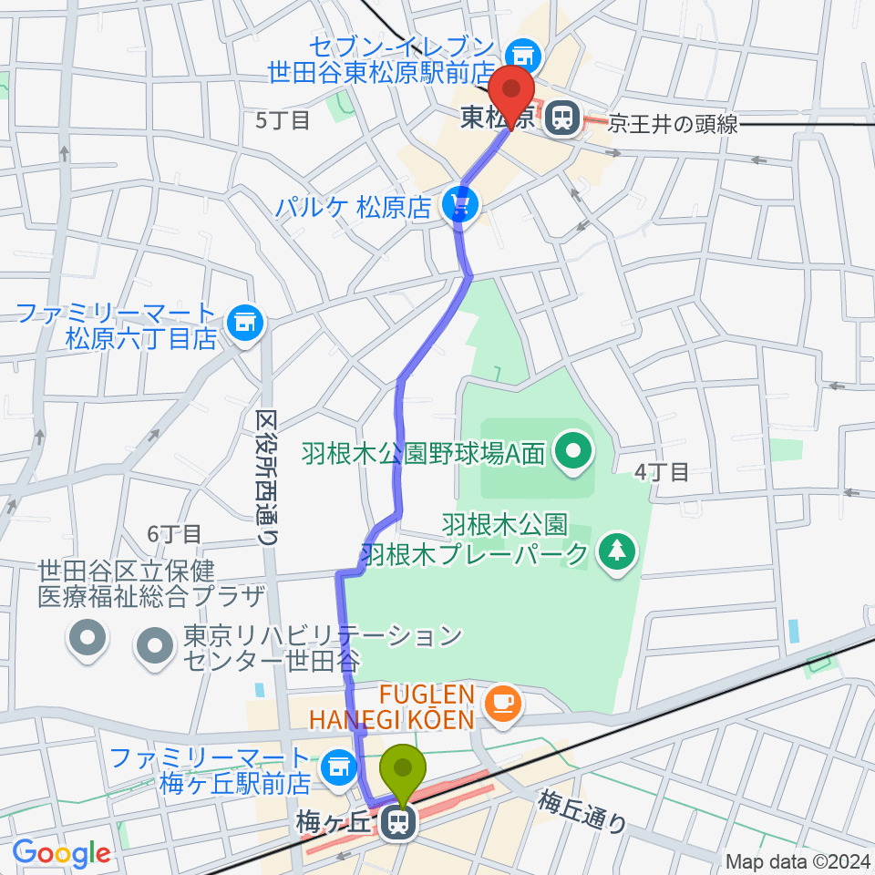 梅ヶ丘駅からmusic studio MAYSへのルートマップ地図