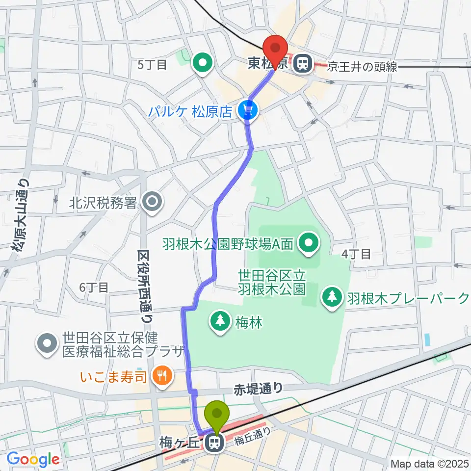 梅ヶ丘駅からmusic studio MAYSへのルートマップ地図