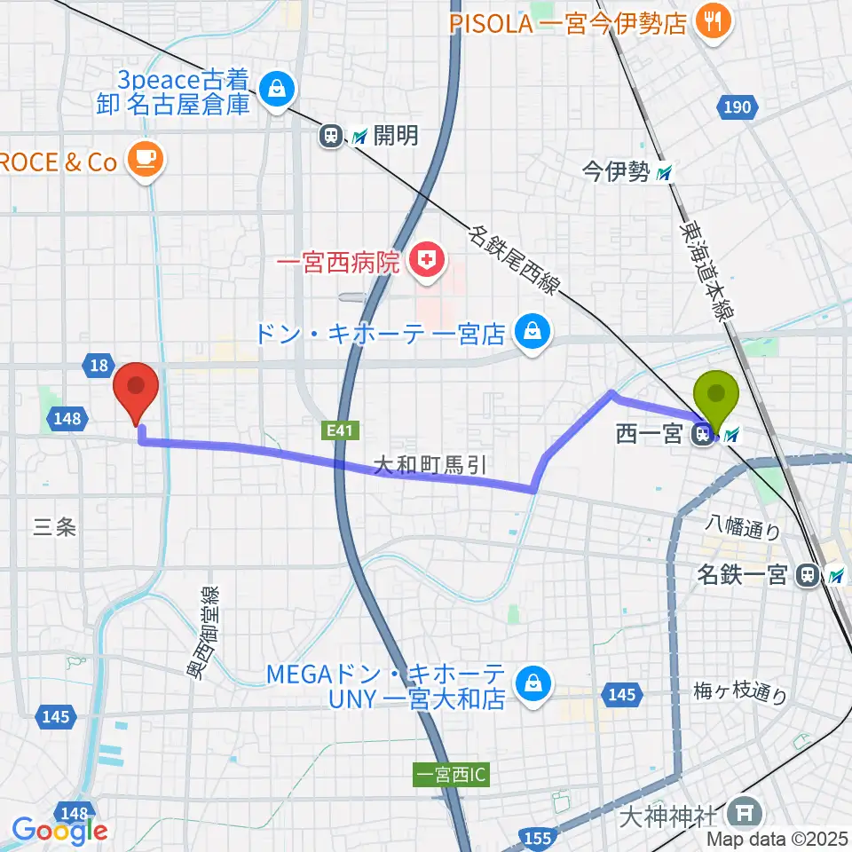 西一宮駅からSOUNDNINEへのルートマップ地図