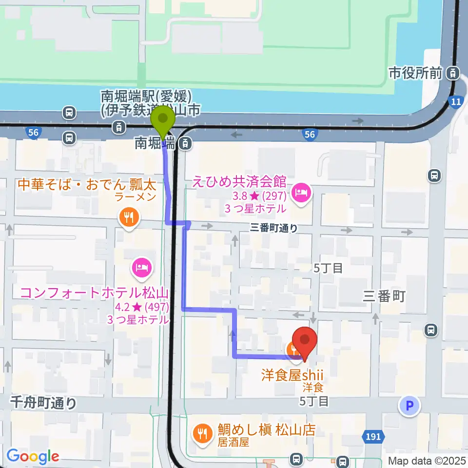 南堀端駅からSING OUTへのルートマップ地図