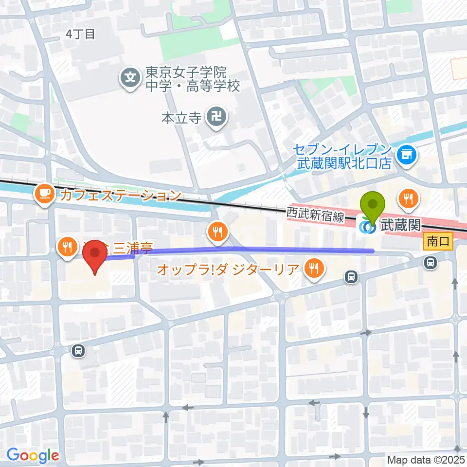 武蔵関おんがく教室の最寄駅武蔵関駅からの徒歩ルート（約5分）地図