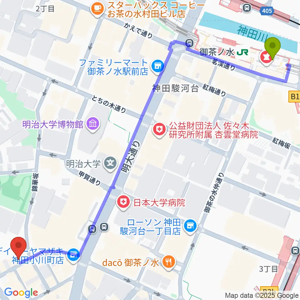 御茶ノ水駅からアイゼナハ音楽院へのルートマップ地図