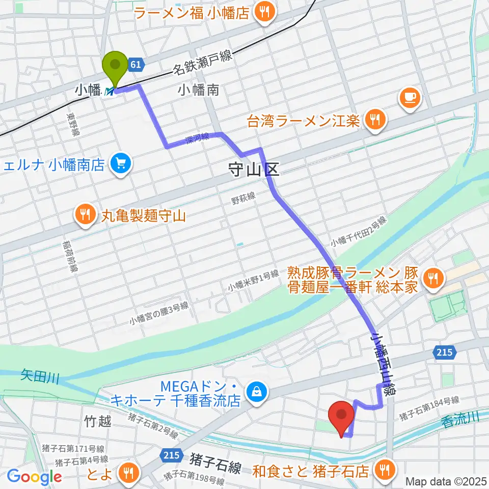 STUDIO SONGSの最寄駅小幡駅からの徒歩ルート（約27分）地図