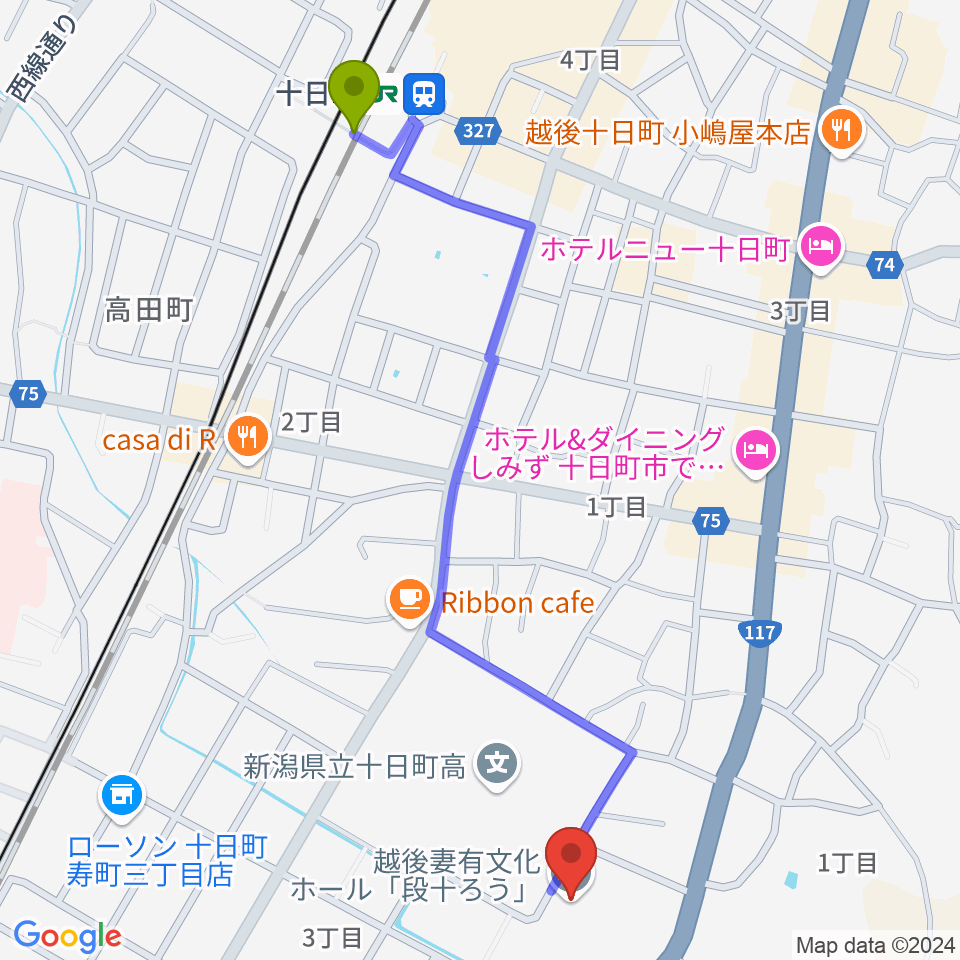 越後妻有文化ホール 段十ろうの最寄駅十日町駅からの徒歩ルート（約13分）地図