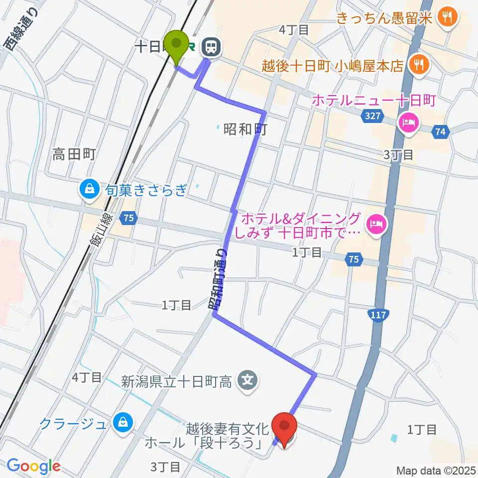 越後妻有文化ホール 段十ろうの最寄駅十日町駅からの徒歩ルート（約13分）地図