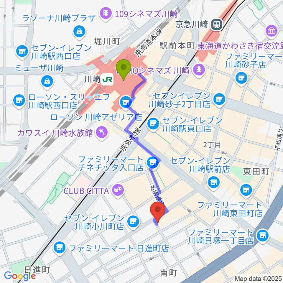 Public House ぴあにしもの最寄駅川崎駅からの徒歩ルート（約8分）地図