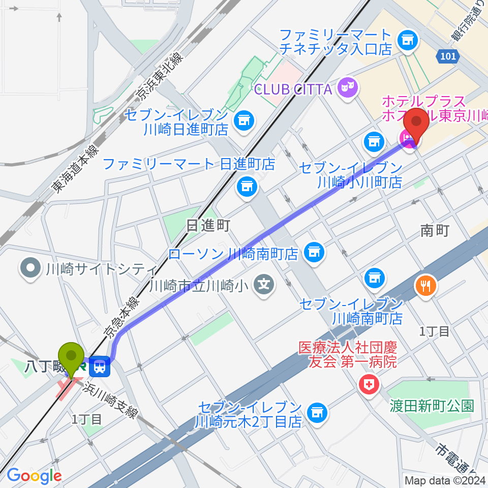 八丁畷駅からPublic House ぴあにしもへのルートマップ地図