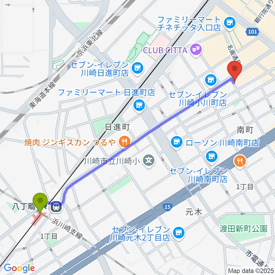 八丁畷駅からPublic House ぴあにしもへのルートマップ地図