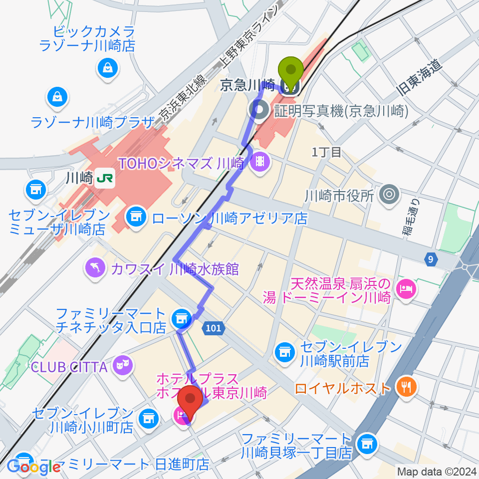 京急川崎駅からPublic House ぴあにしもへのルートマップ地図