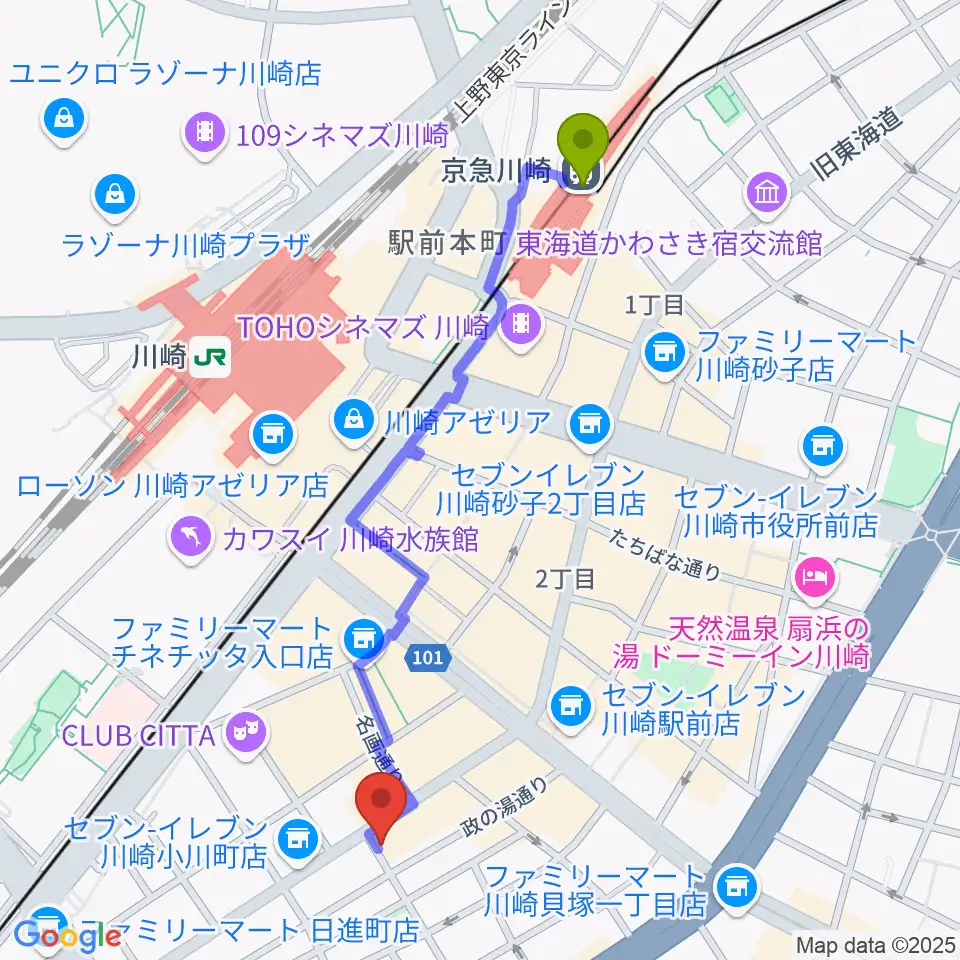 京急川崎駅からPublic House ぴあにしもへのルートマップ地図