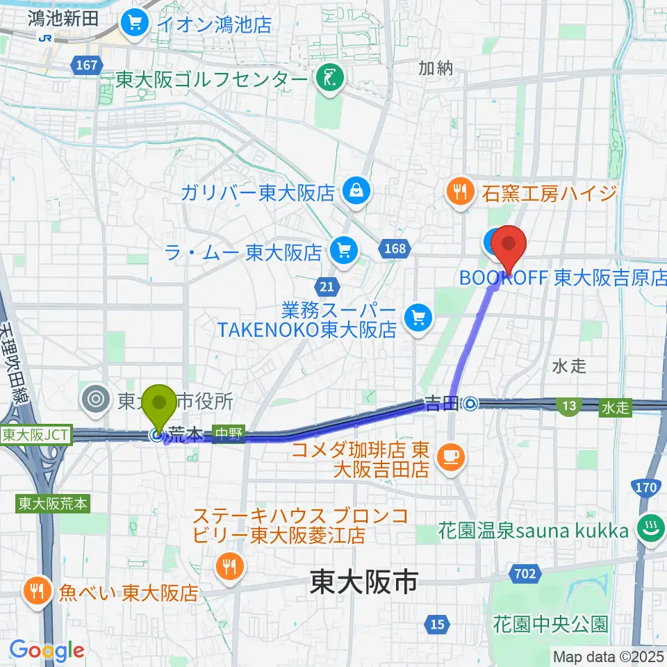 荒本駅からスタジオDMPへのルートマップ地図