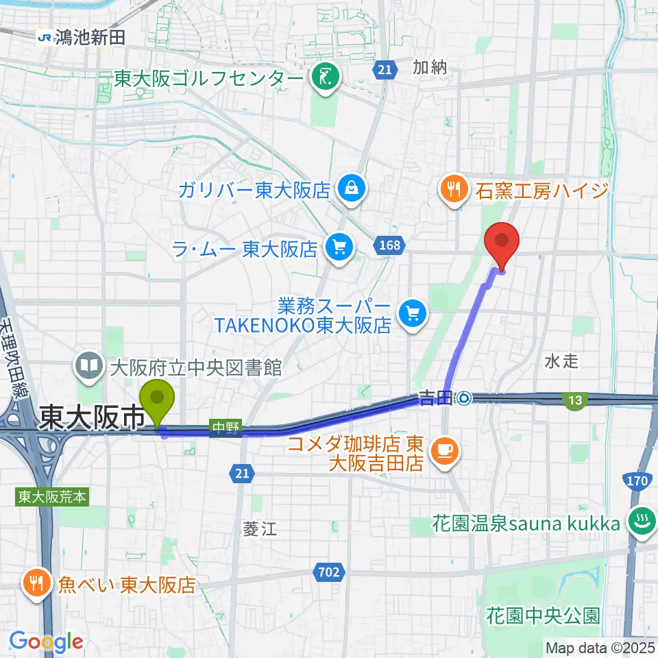 荒本駅からスタジオDMPへのルートマップ地図