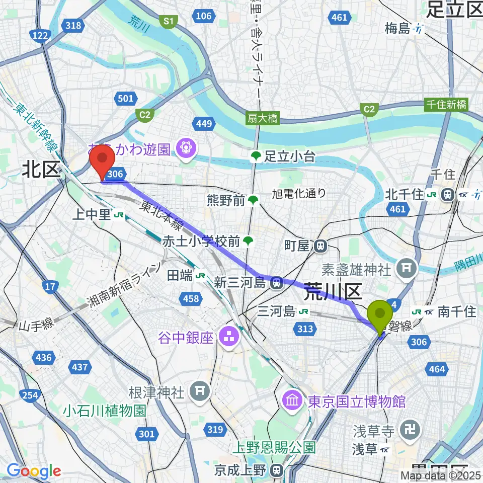 三ノ輪駅から邦楽囃子方 五代目 望月朴清へのルートマップ地図