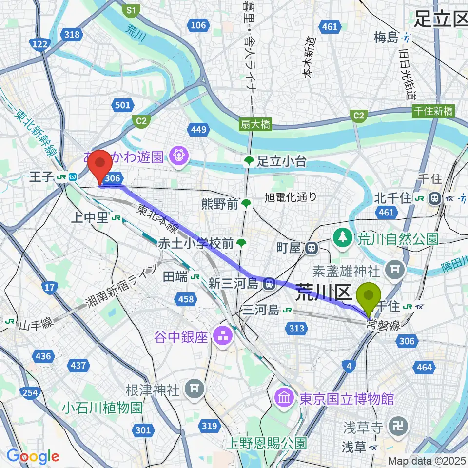 三ノ輪橋駅から邦楽囃子方 五代目 望月朴清へのルートマップ地図