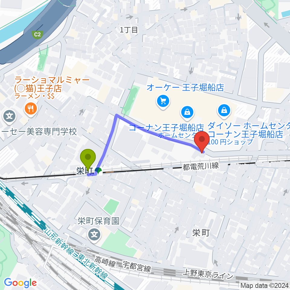 邦楽囃子方 五代目 望月朴清の最寄駅栄町駅からの徒歩ルート（約3分）地図