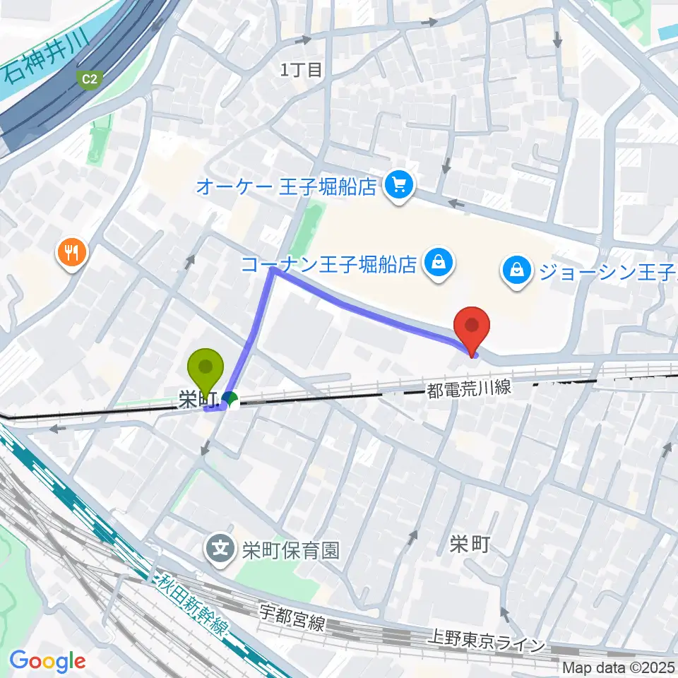 邦楽囃子方 五代目 望月朴清の最寄駅栄町駅からの徒歩ルート（約3分）地図