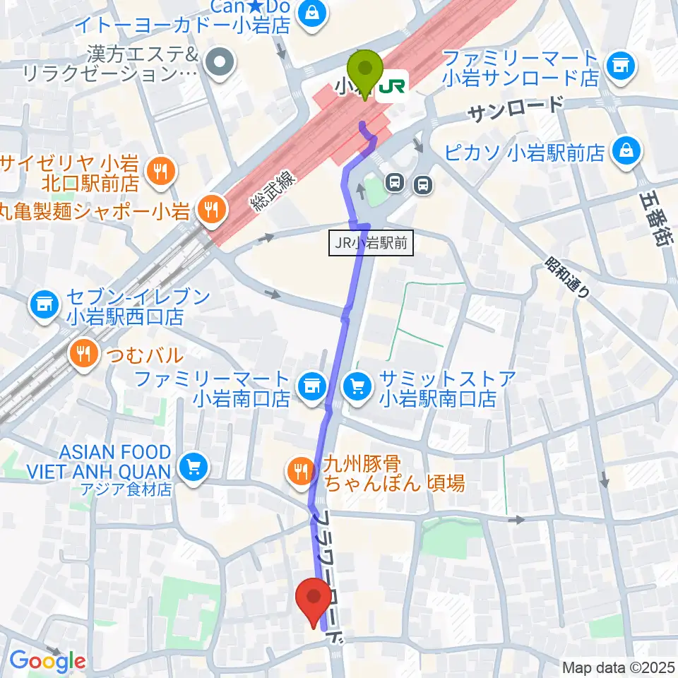 メイト音楽学院の最寄駅小岩駅からの徒歩ルート（約6分）地図