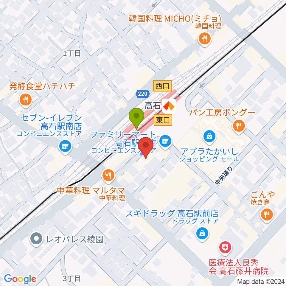 Studio EVERの最寄駅高石駅からの徒歩ルート（約1分）地図