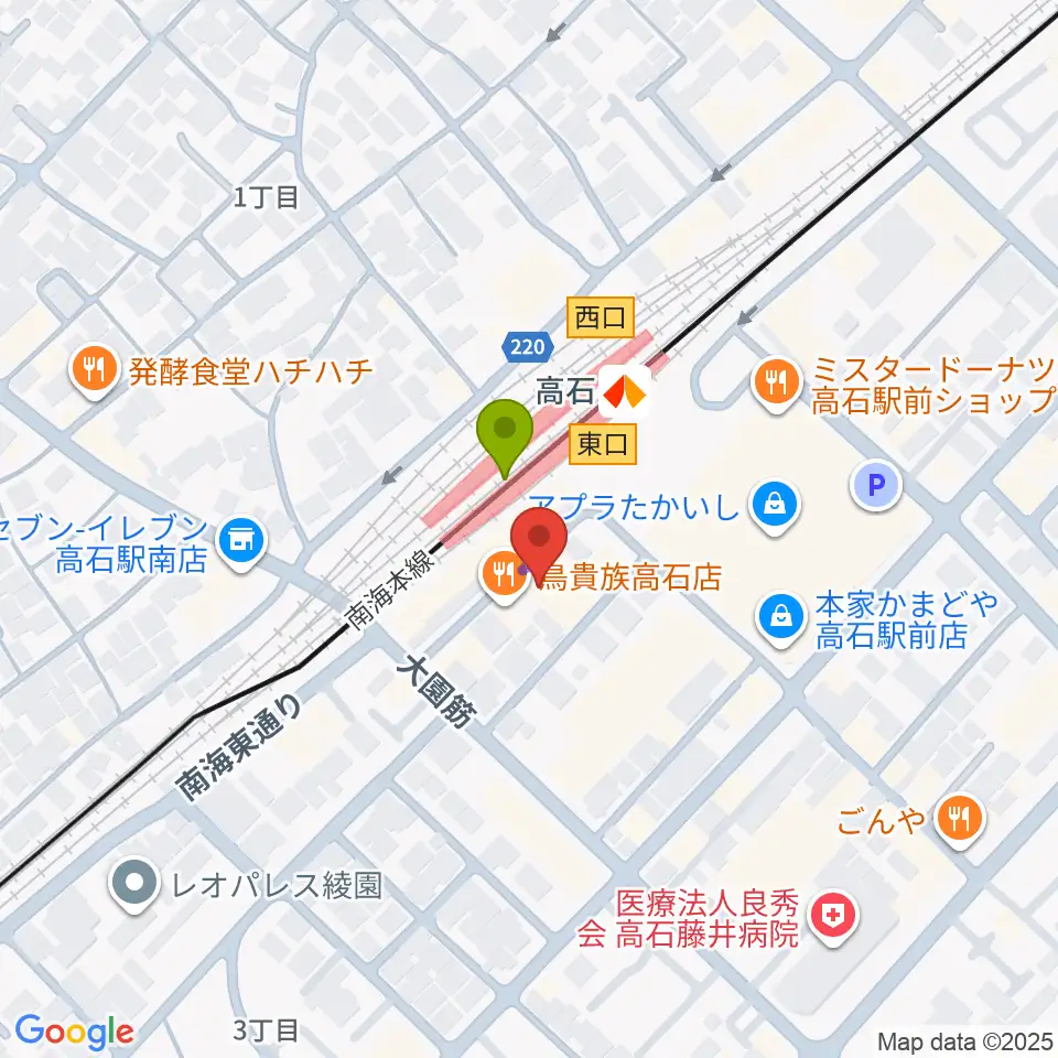 Studio EVERの最寄駅高石駅からの徒歩ルート（約1分）地図
