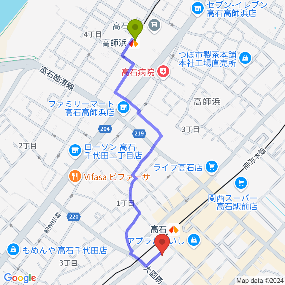 高師浜駅からStudio EVERへのルートマップ地図