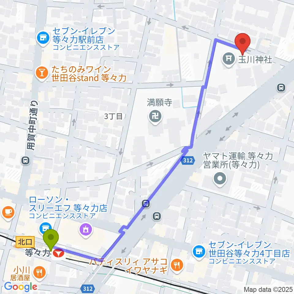 アソルハーモニクスの最寄駅等々力駅からの徒歩ルート（約7分）地図