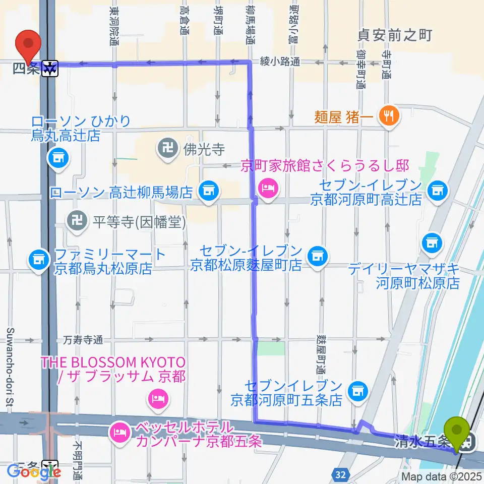 清水五条駅から株式会社サロットへのルートマップ地図