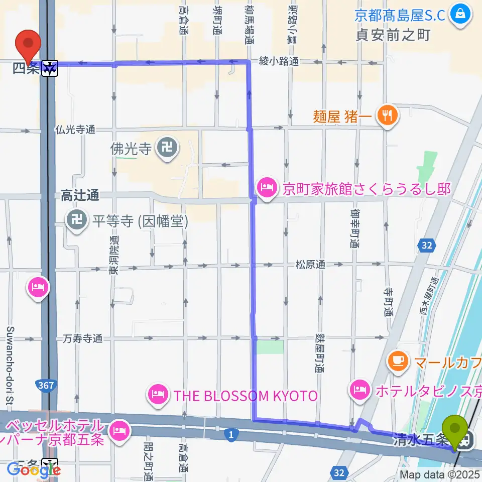 清水五条駅から株式会社サロットへのルートマップ地図