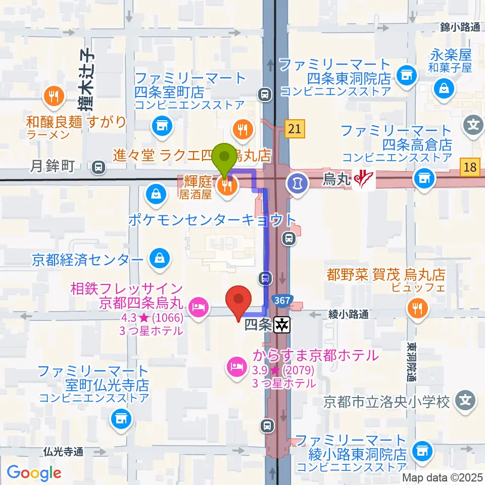 株式会社サロットの最寄駅烏丸駅からの徒歩ルート（約2分）地図