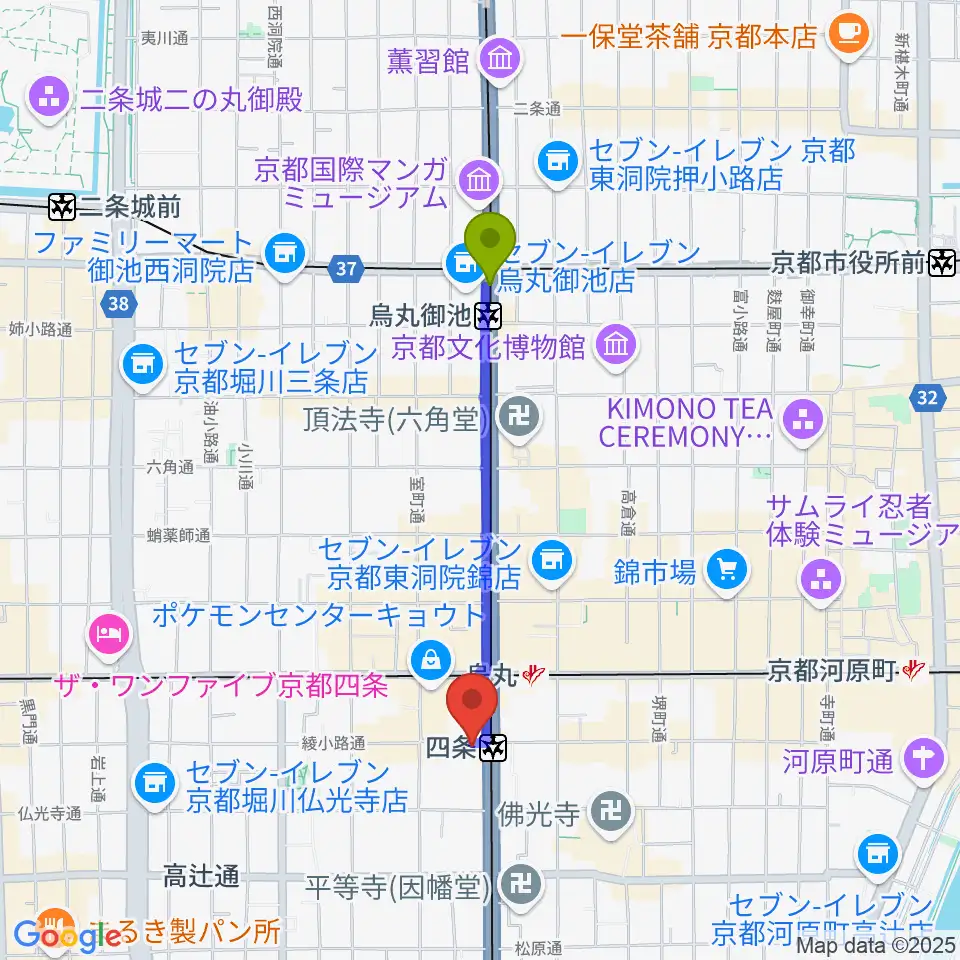 烏丸御池駅から株式会社サロットへのルートマップ地図