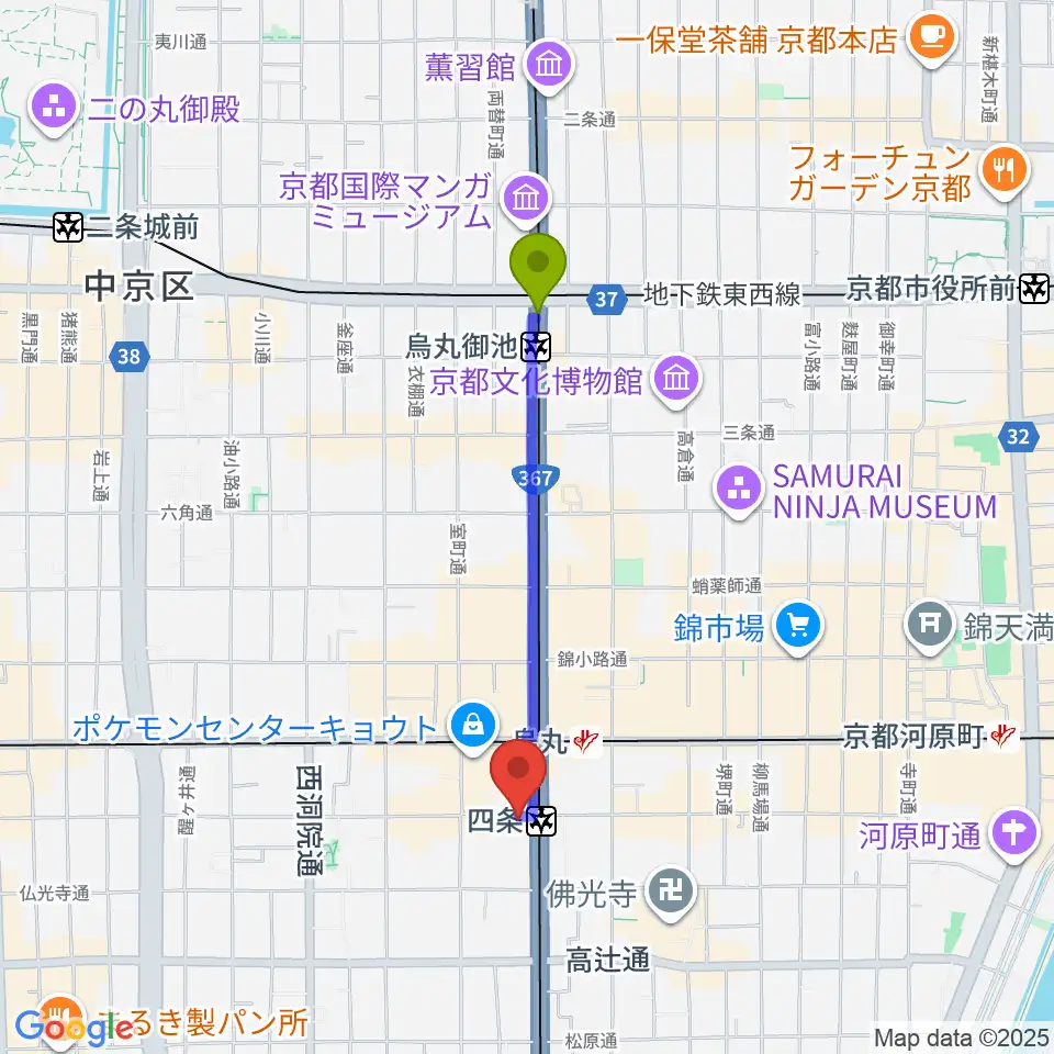 烏丸御池駅から株式会社サロットへのルートマップ地図
