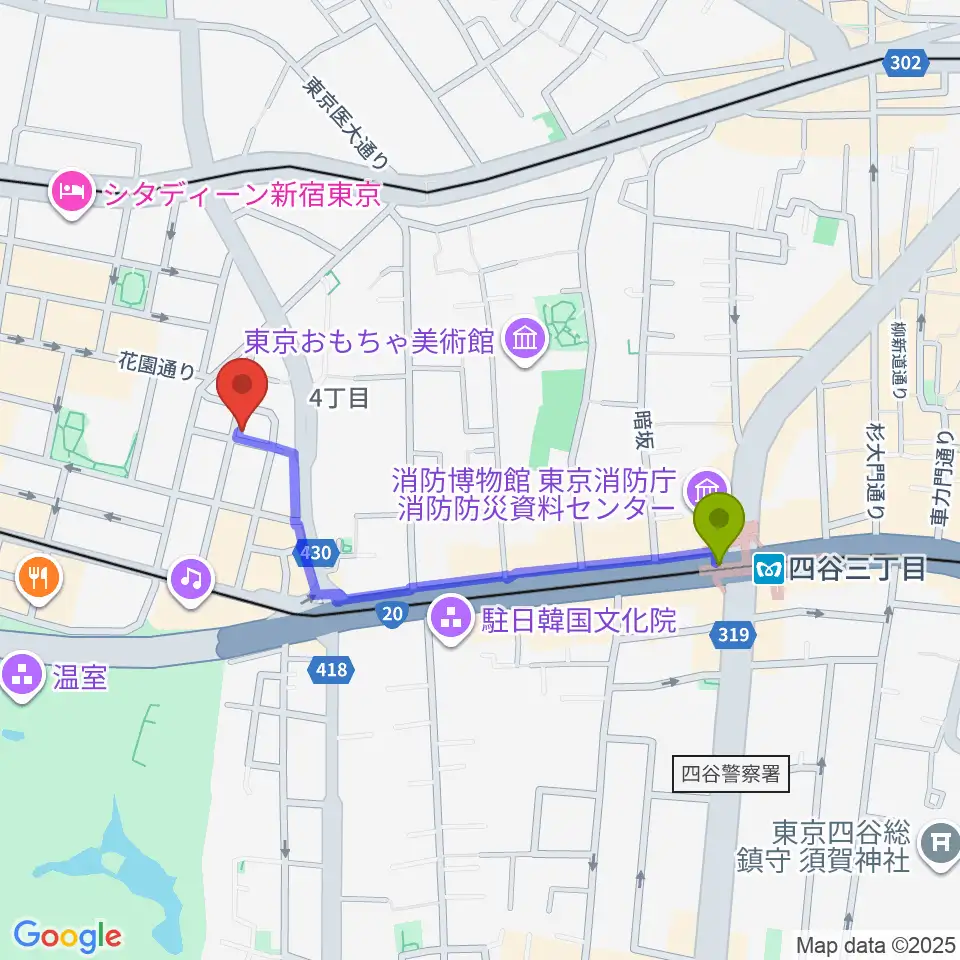 四谷三丁目駅からSTUDIO Cross Edgeへのルートマップ地図