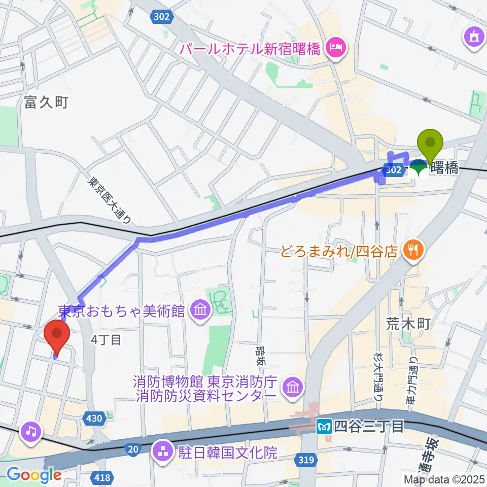 曙橋駅からSTUDIO Cross Edgeへのルートマップ地図