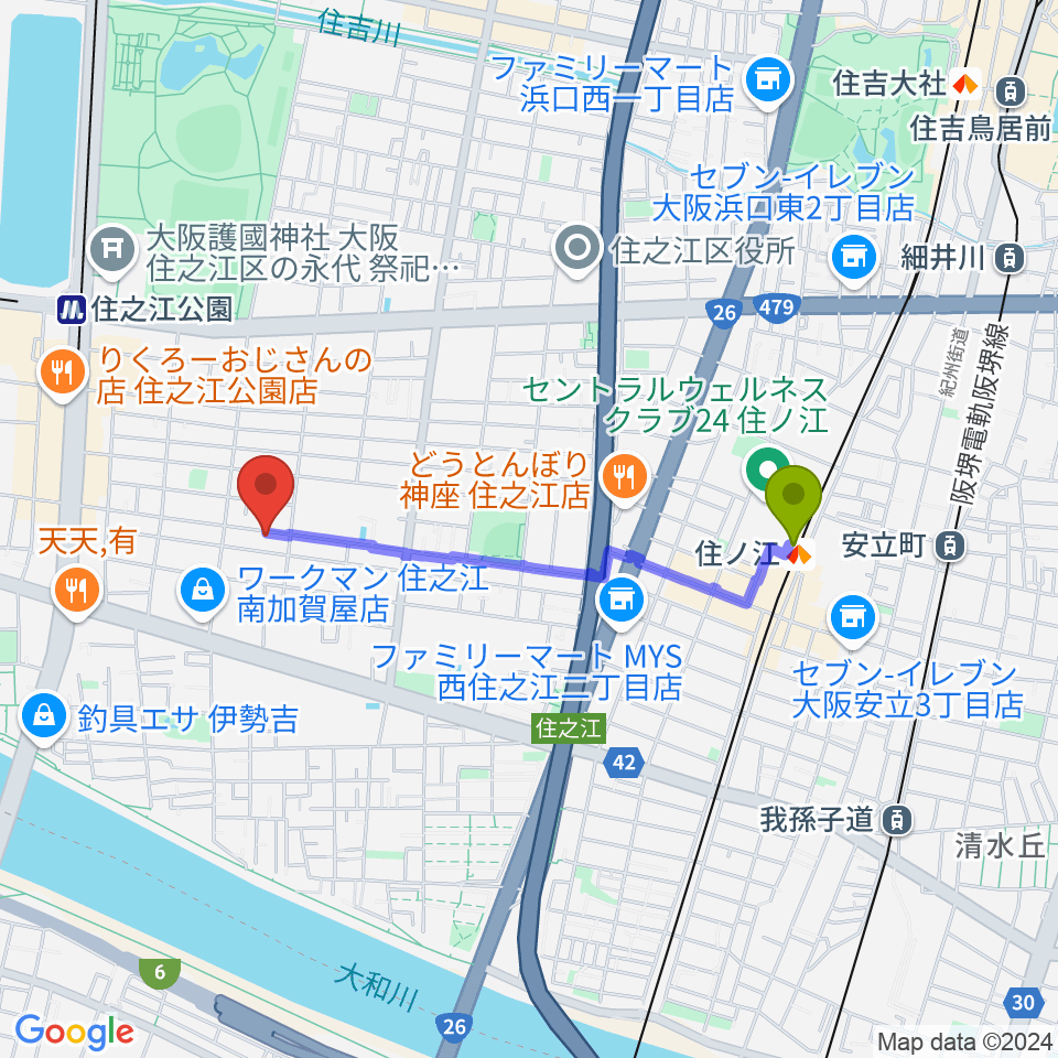 住ノ江駅からCSE Recording Studioへのルートマップ地図